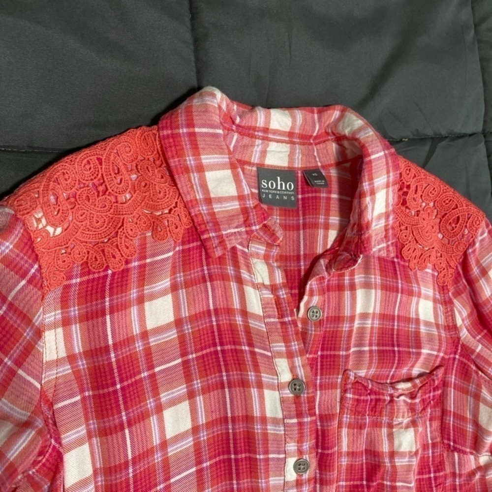 NY & Co Pink Plaid Shirt - Picture 3 of 7